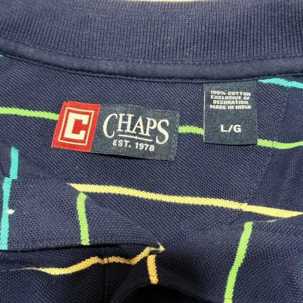 Chaps Polo Shirt Mens Large Navy Blue Striped Short Sleeve Cotton Pique Logo - Picture 5 of 8